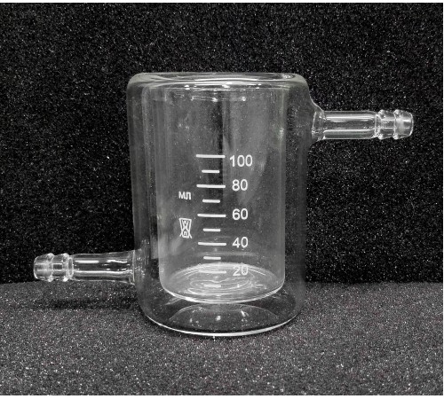 Стакан 100 мл с термостатической рубашкой и отводами эскиз 2-1233
